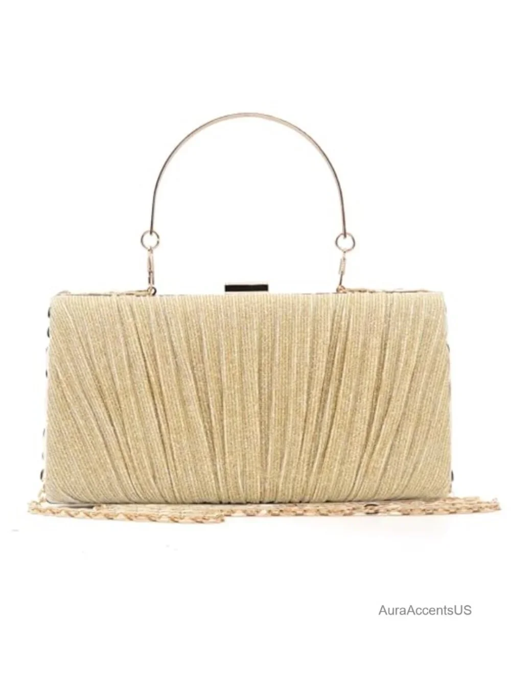 Pleated Clutch Evening Bag with Detachable Chain for Wedding Prom Party